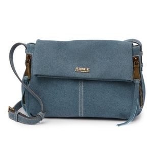 Like New Aimee Kestenberg Bali Denim Leather Crossbody Shoulder Bag